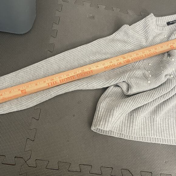 French Connection Women's Embellished Pearl Crewneck Pullover Sweater Gray Large - Picture 16 of 16